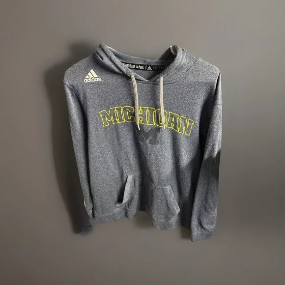 Adidas Michigan Wolverines Hoodie Men's Large Gray Pullover Sweatshirt NCAA - Picture 1 of 6